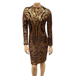 Women's Gold & Black Sequin Mesh Lined Body Con - Beautiful dress!!
